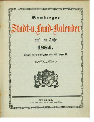 Bild: Bamberger Stadt- u. Land-Kalender auf das Jahr 1884